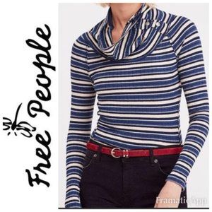 Free People Cape Cod Cowl Neck Striped Thermal top